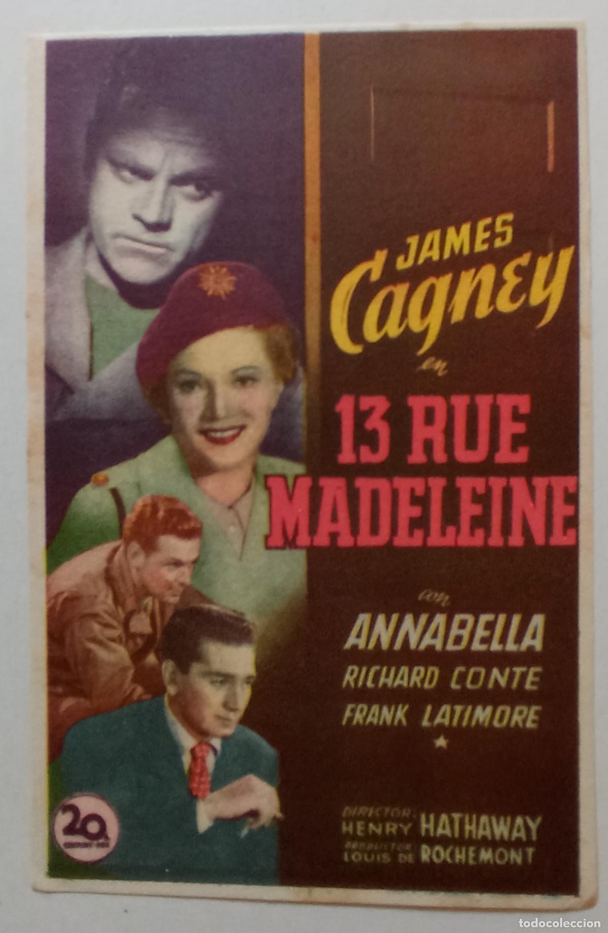 Cine: PROGRAMA DE CINE. JAMES CAGNEY. 13 RUE MADELEINE. CINE AVELLANEDA. LAS PALMAS