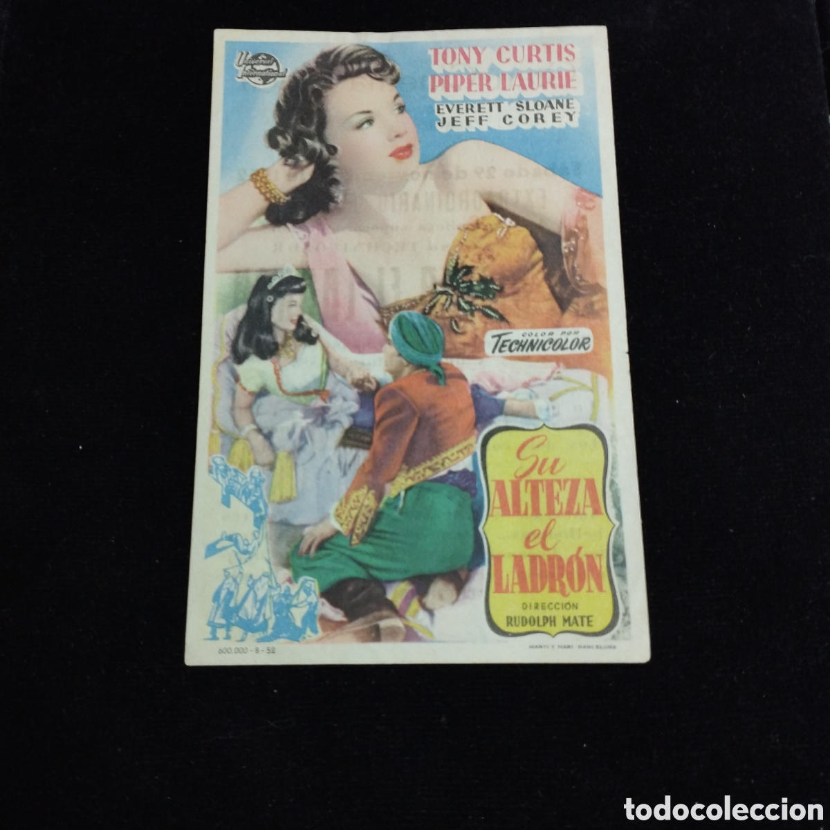 Cine: Programa de cine sencillo. Su alteza el ladr&oacute;n. Tony Curt&iacute;s. Piper Laurie. 1952. Cine Coca