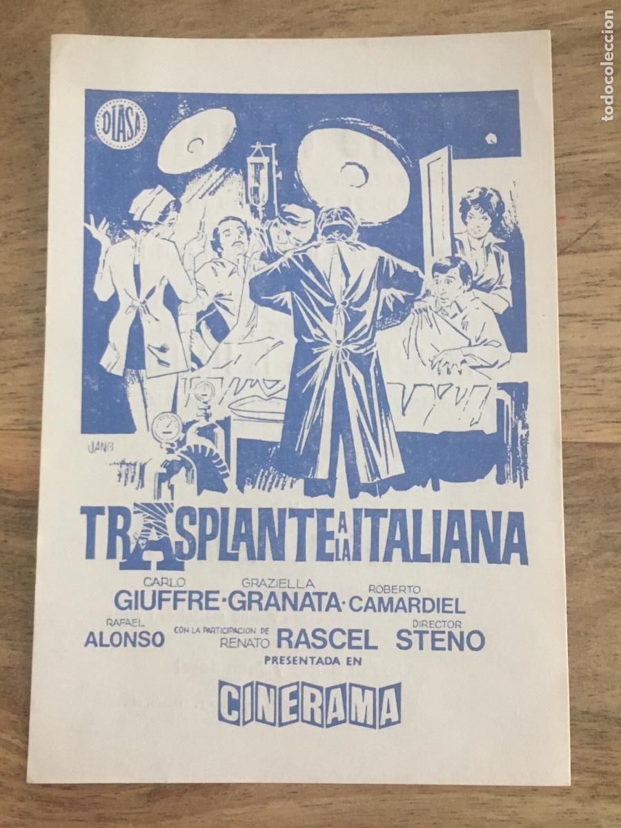 Cine: transplante a la italiana folleto de mano local original estreno perfecto estado
