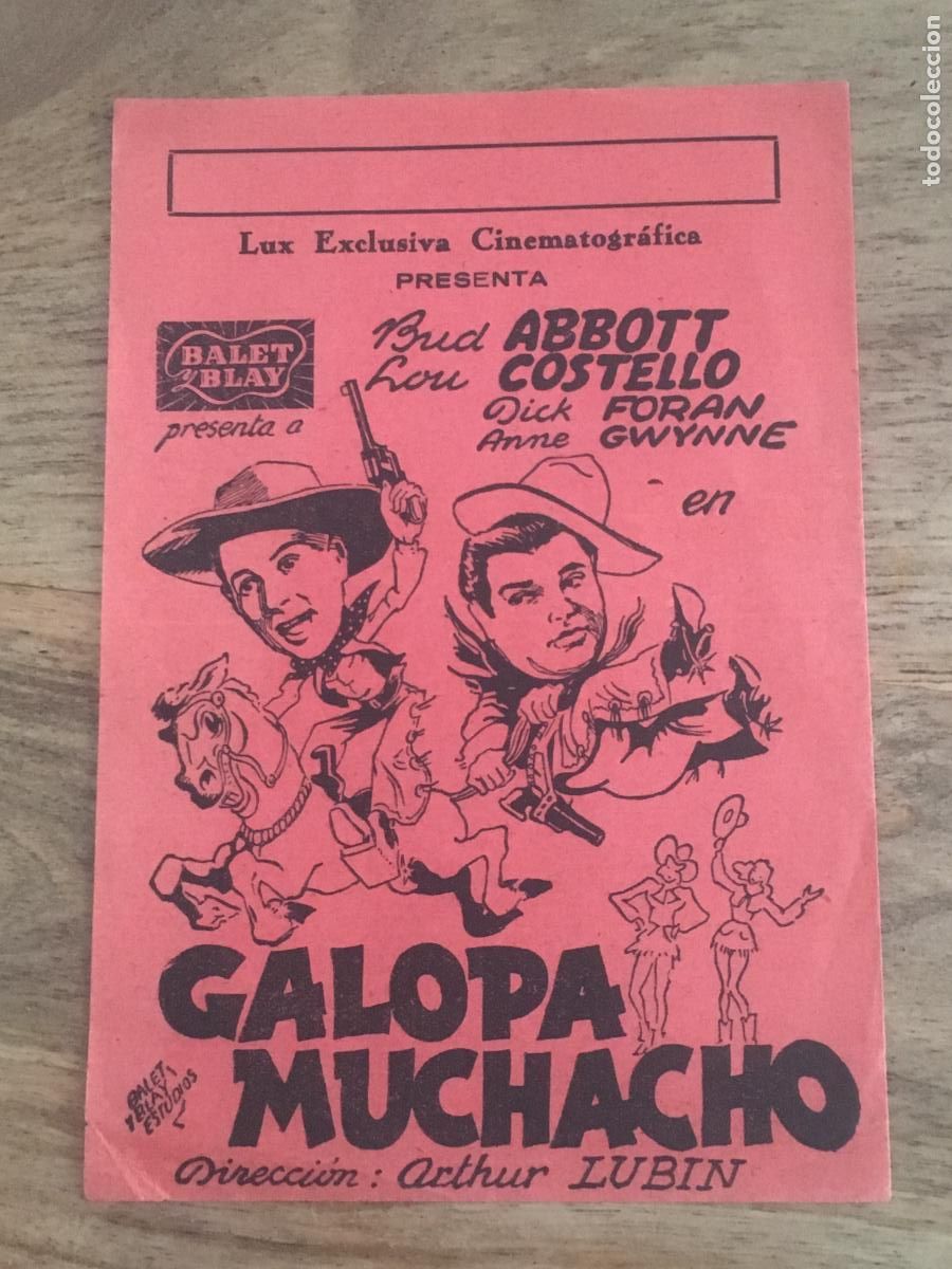 Cine: galopa muchacho abbott y costello folleto de mano local original estreno perfecto estado