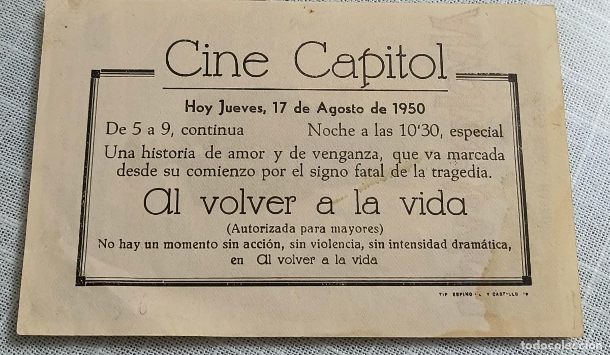 Cine: CINE PROGRAMA DE MANO - AL VOLVER A LA VIDA / CON PUBLICIDAD - Foto 3