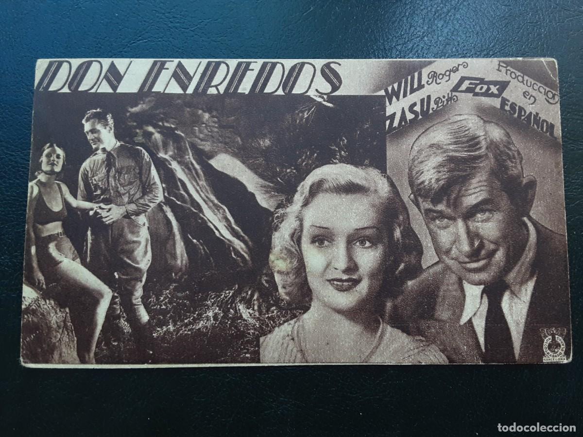 Cine: DON ENREDOS, tarjeta Fox a&ntilde;o 1935, CON CINE AL DORSO