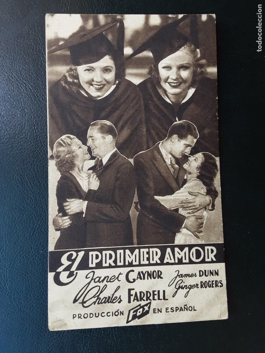 Cine: EL PRIMER AMOR, tarjeta Fox a&ntilde;os 30, con cine AL DORSO, Janet Gaynor, Ginger Rogers