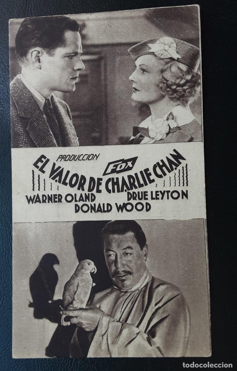 Cine: El valor de Charlie Chan, tarjeta Fox a&ntilde;os 30, con cine AL DORSO, Warner Oland