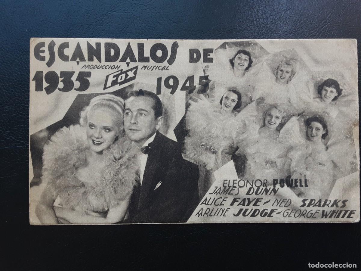 Cine: Esc&aacute;ndalos de 1935 a 1945, tarjeta Fox a&ntilde;o 1942, con cine AL DORSO, Eleanor Powell, Alice Faye