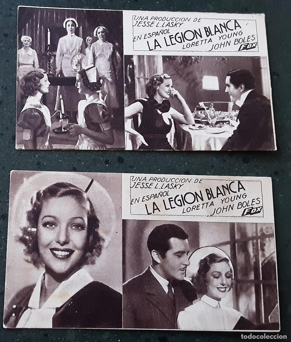 Cine: La Legi&oacute;n blanca, 2 tarjetas FOX a&ntilde;os 30, una con cine al dorso. Loreta Young