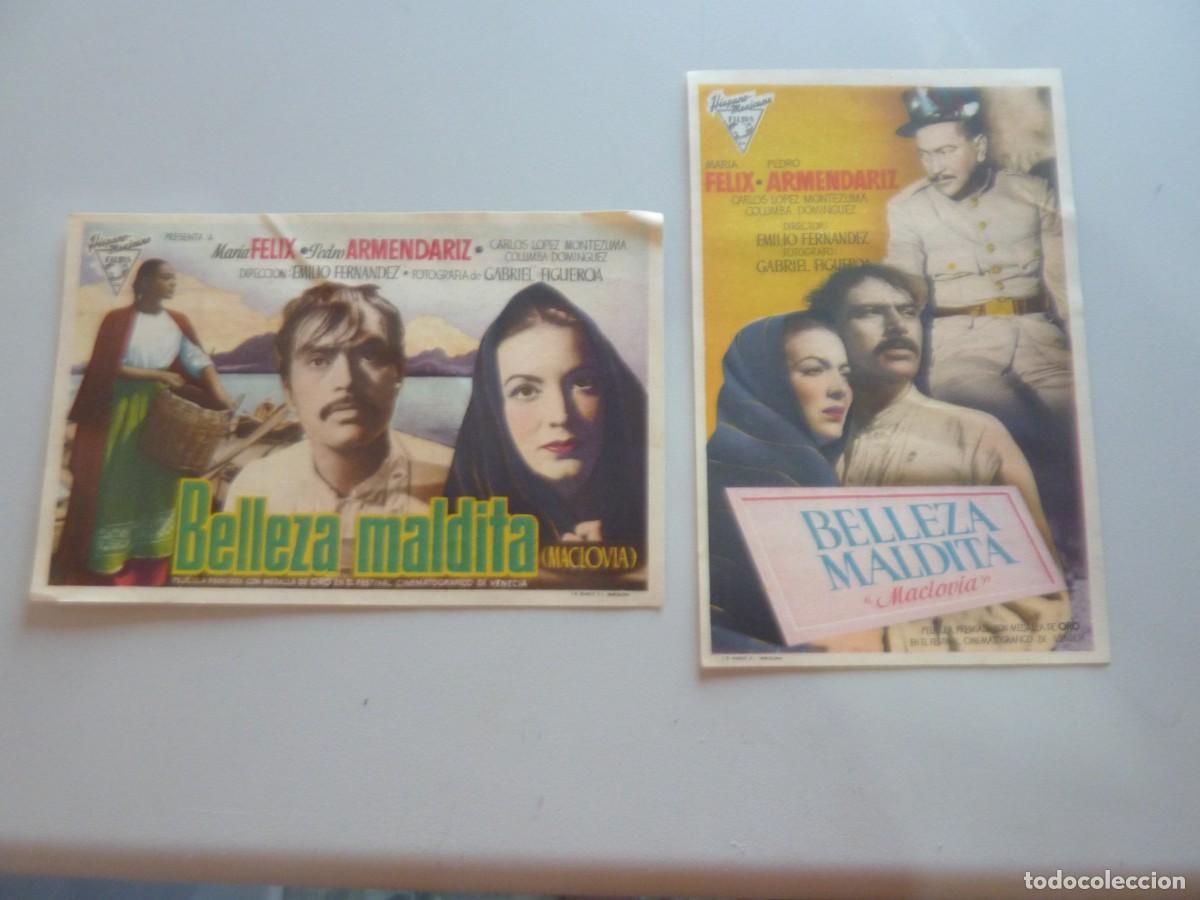 Cine: 2 Folletos de cine DIFERENTES DE BELLEZA MALDITA con publicidad