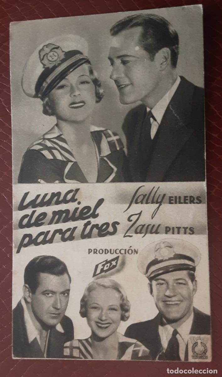 Cine: LUNA DE MIEL PARA TRES, tarjeta FOX a&ntilde;os 30, con cine al dorso. ROBERT MONTGOMERY.