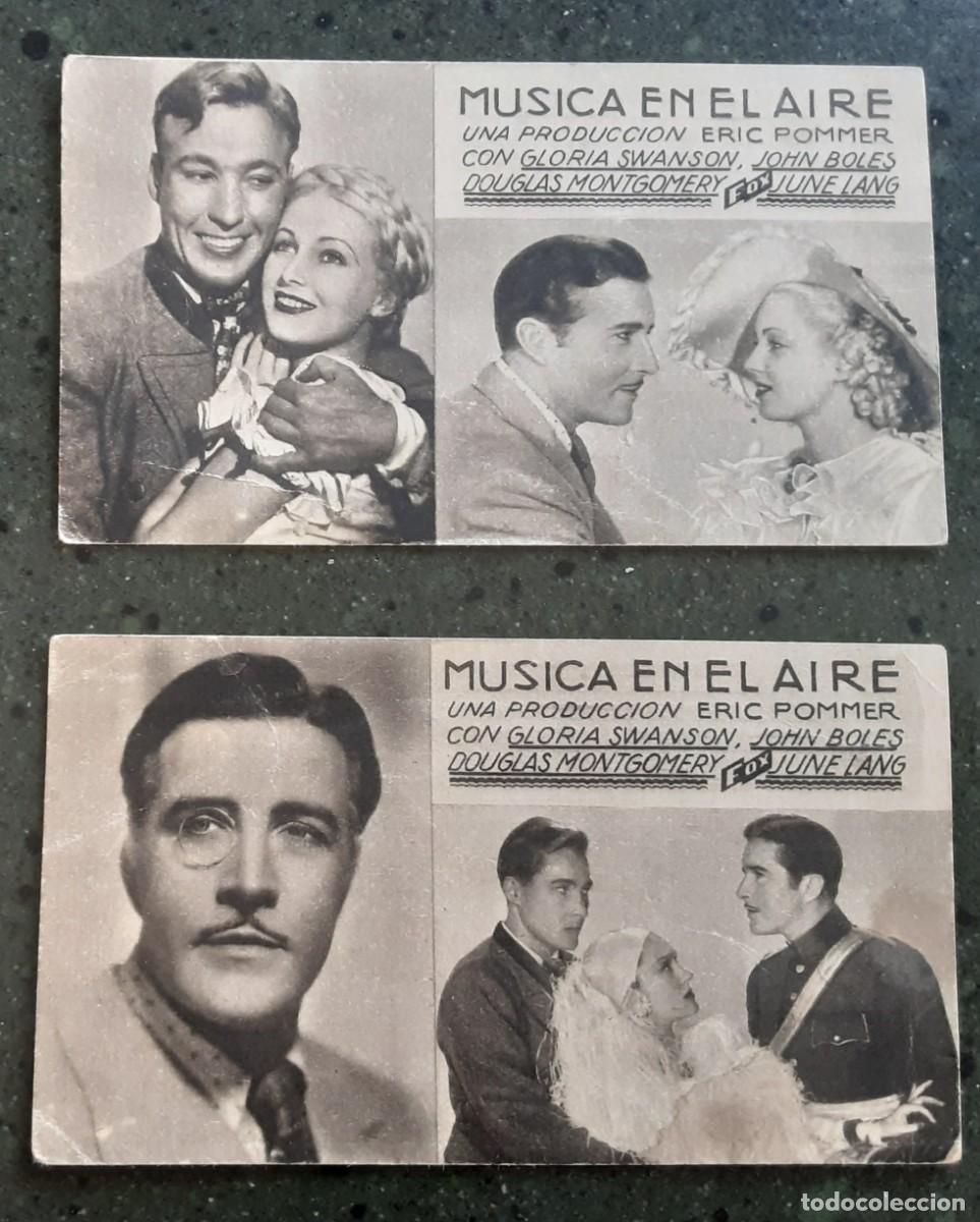 Cine: MUSICA EN EL AIRE, 2 tarjetas FOX a&ntilde;os 30, con cine al dorso. Gloria Swanson, John Boles.