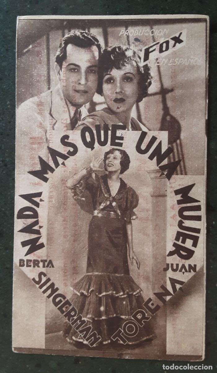 Cine: NADA M&Aacute;S QUE UNA MUJER , tarjeta FOX a&ntilde;os 30, con cine al dorso. Berta Singerman, Juan Torena.
