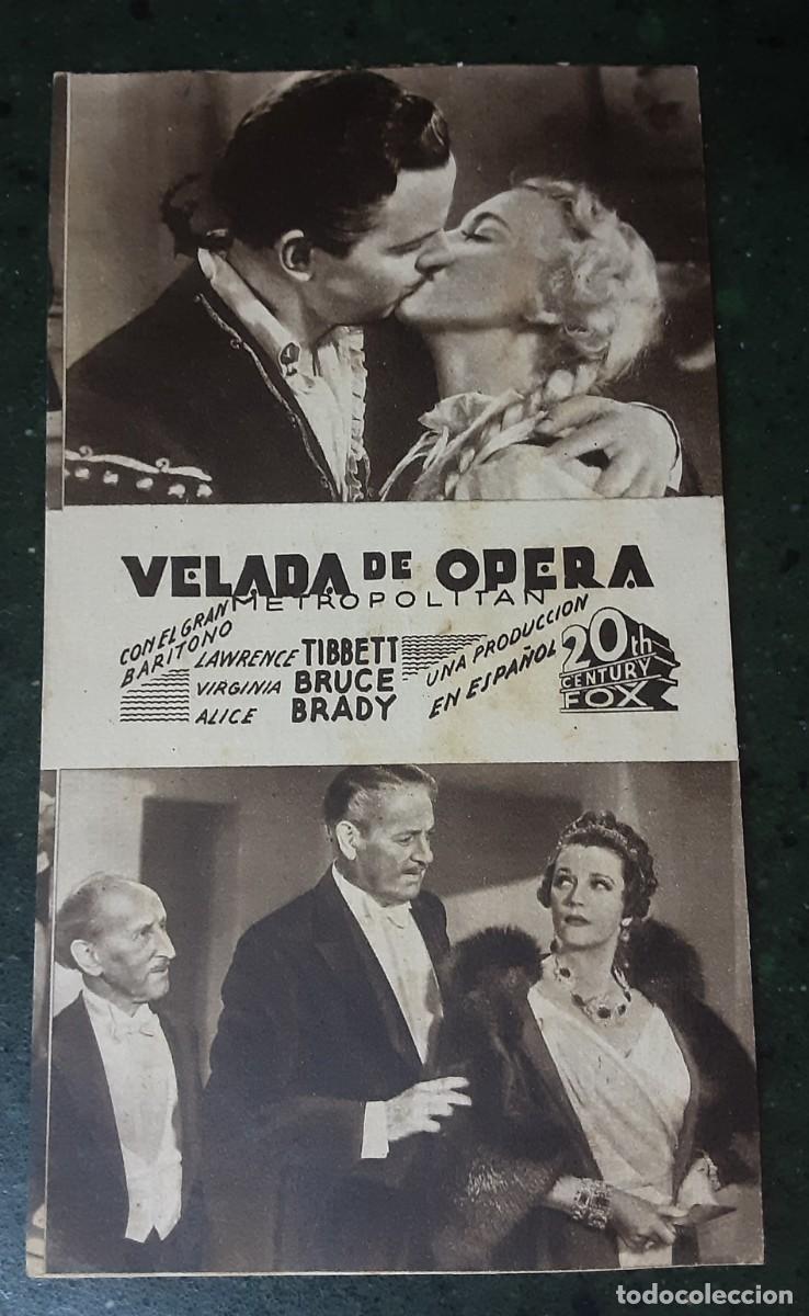 Cine: VELADA DE &Oacute;PERA, tarjeta FOX a&ntilde;os 30, con cine al dorso. Lawrence T&iacute;bett, Virginia Bruce.