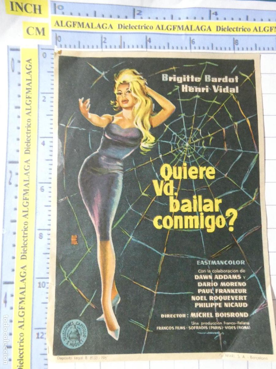 Cine: PROGRAMA MANO PELICULA QUIERE USTED BAILAR CONMIGO BRIGITTE BARDOT PUBLICIDAD CINE M&Aacute;LAGA. 379