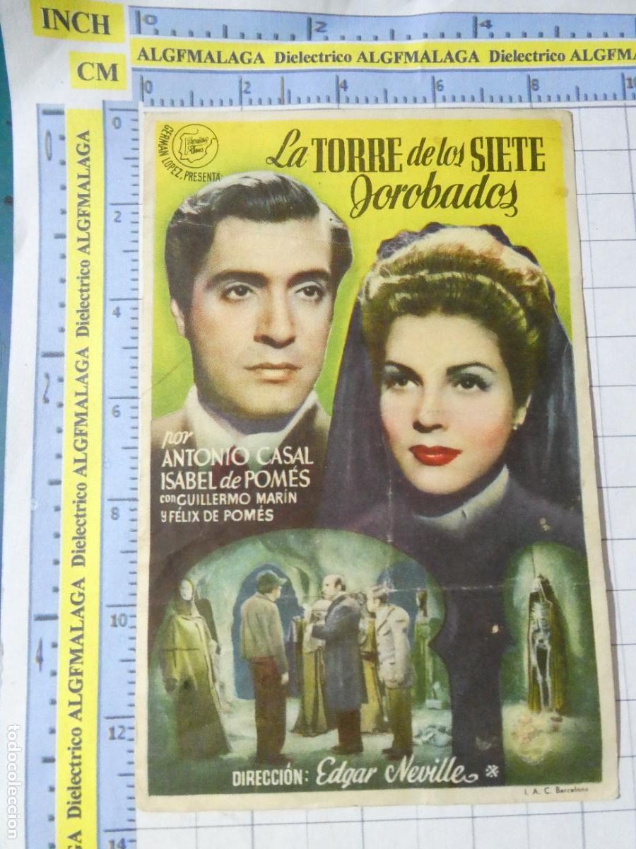 Cine: PROGRAMA MANO PELICULA LA TORRE DE LOS SIETE JOROBADOS 1945. PUBLICIDAD CINE ECHEGARAY M&Aacute;LAGA. 385