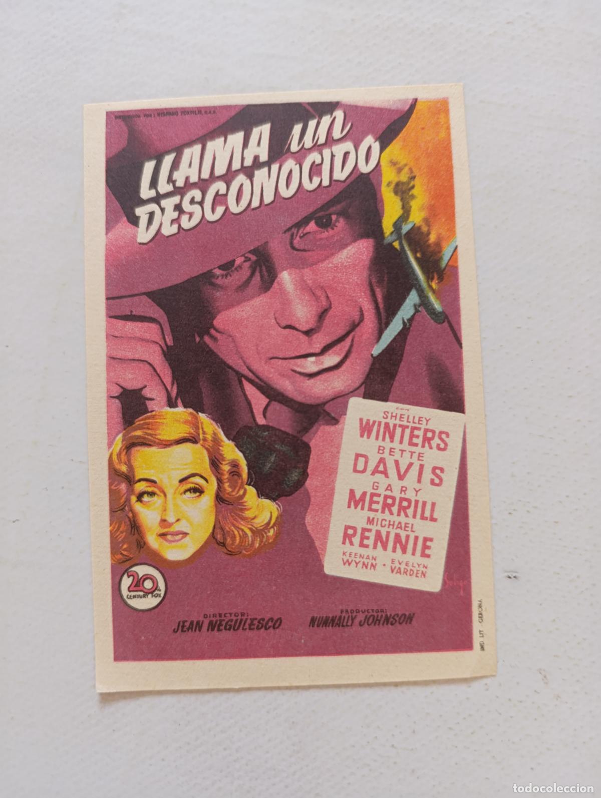 Cine: FOLLETO DE MANO - LLAMA UN DESCONOCIDO - SHELLEY WINTERS, BETTE DAVIS - SIN PUBLICIDAD (150G)