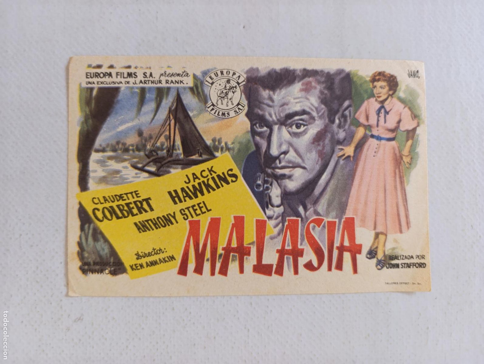 Cine: FOLLETO DE MANO - MALASIA - CLAUDETTE COLBERT - SIN PUBLICIDAD (150G)