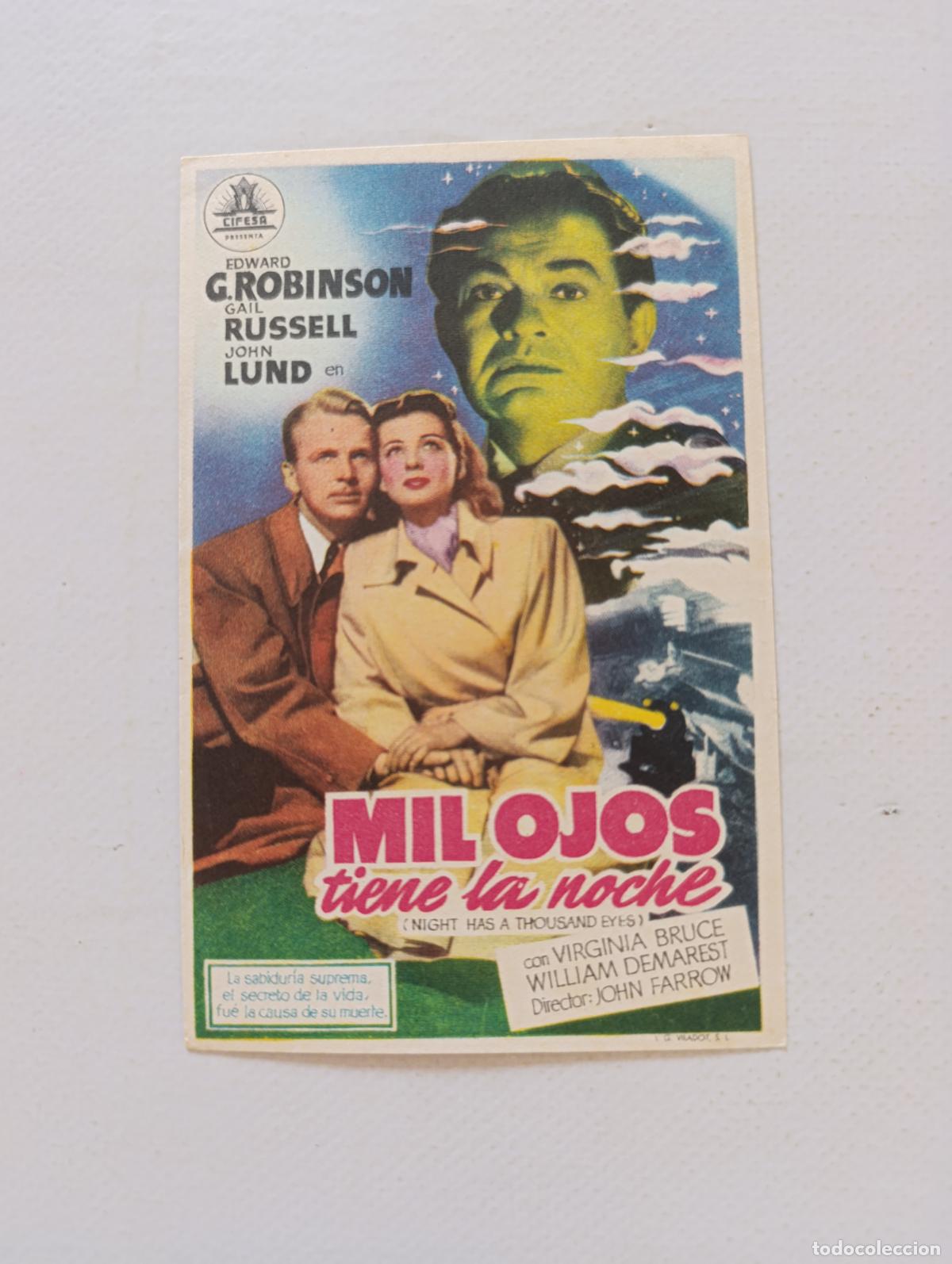Cine: FOLLETO DE MANO - MIL OJOS TIENE LA NOCHE - EDWARD G. ROBINSON - SIN PUBLICIDAD (150H)