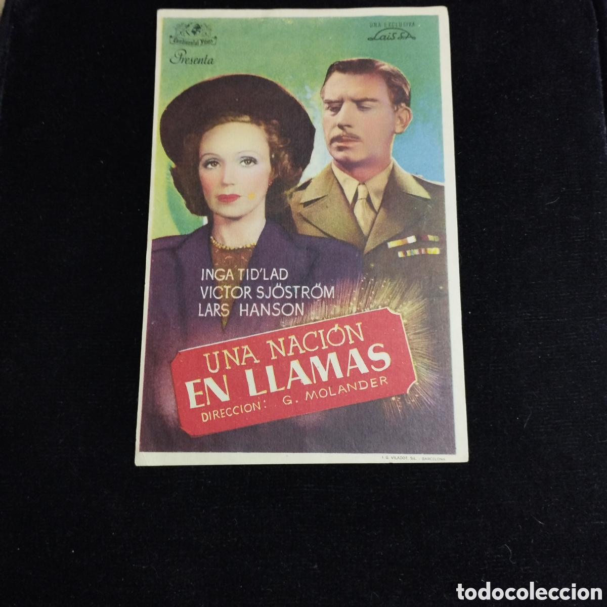 Cine: Programa de cine sencillo. Una nacion en llamas. Inga Tid'lad. V&iacute;ctor Sj&ouml;str&ouml;n. 1947. Ideal Cinema.