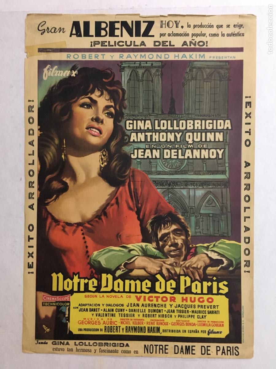 Cine: PTEB 109 NOTRE DAME DE PARIS PROGRAMA PASQUIN FILMAX GINA LOLLOBRIGIDA ANTHONY QUINN