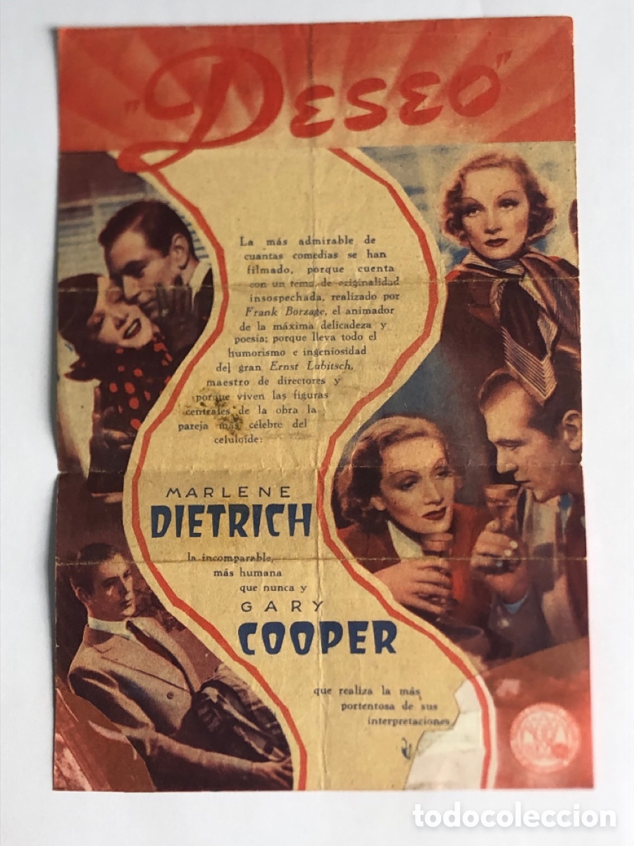 Cine: PTCC 506 DESEO PROGRAMA DOBLE PARAMOUNT rojo GARY COOPER MARLENE DIETRICH - Foto 2