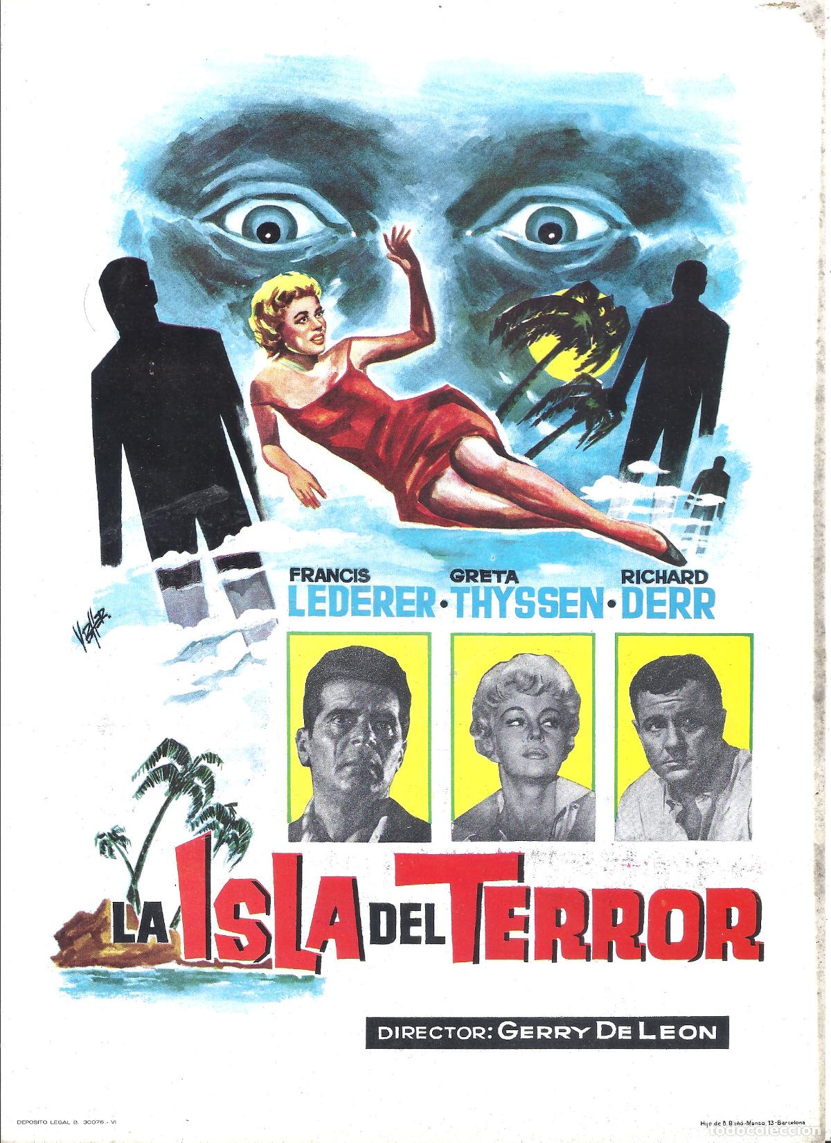 Cine: PTEB 109 LA ISLA DEL TERROR PROGRAMA PASQUIN FRANCIS LEDERER GRETA THYSSEN RICHARD DERR