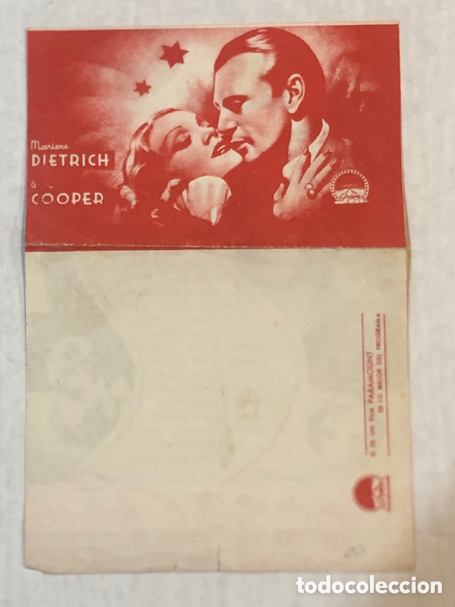 Cine: PTCC 324 DESEO PROGRAMA DOBLE PARAMOUNT rojo GARY COOPER MARLENE DIETRICH - Foto 1