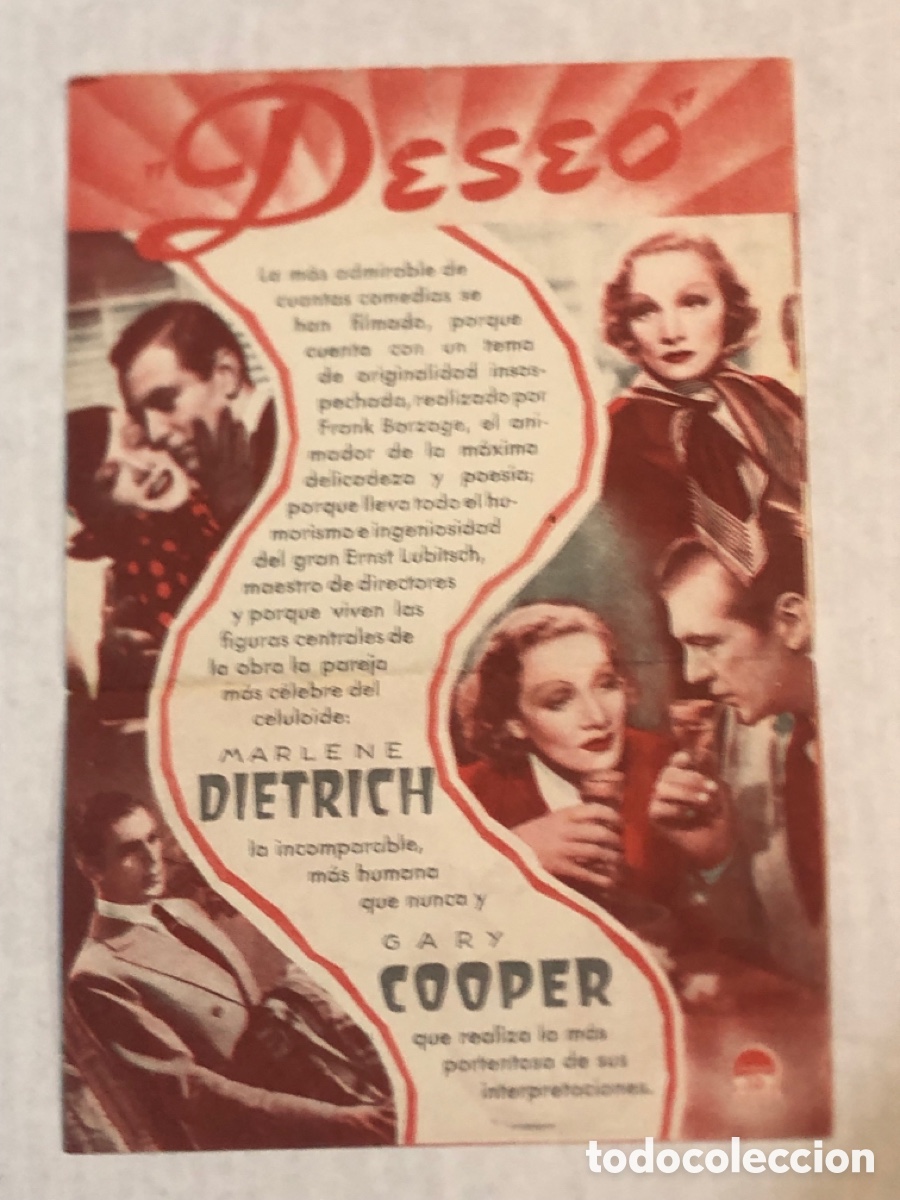 Cine: PTCC 324 DESEO PROGRAMA DOBLE PARAMOUNT rojo GARY COOPER MARLENE DIETRICH - Foto 2
