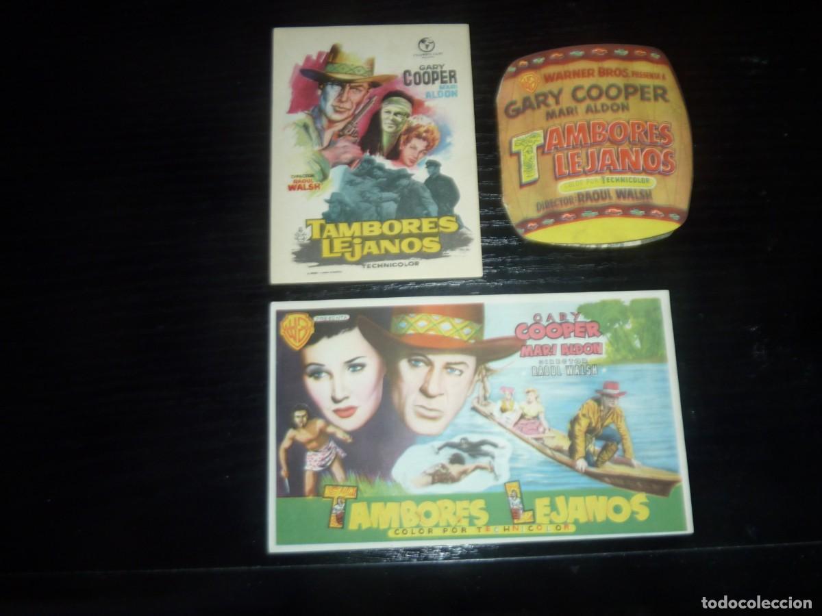 Cine: 3 Folletos de cine DIFERENTES DE TAMBORES LEJANOS con publicidad.
