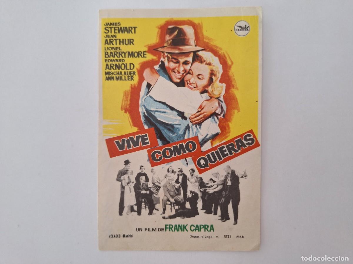 Cine: CINE FOLLETO DE MANO VIVE COMO QUIERAS JAMES STEWART SIN PUBLICIDAD FMD RV 2