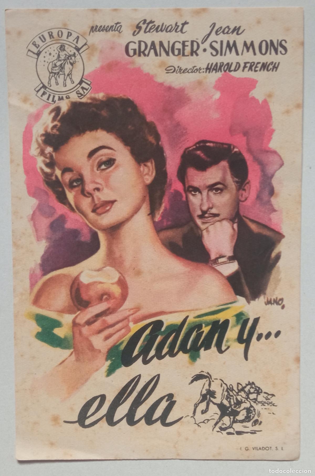 Cine: PROGRAMA DE CINE. STEWART GRANGER. JEAN SIMMONS. AD&Aacute;N Y...ELLA. PORTADA DE JANO
