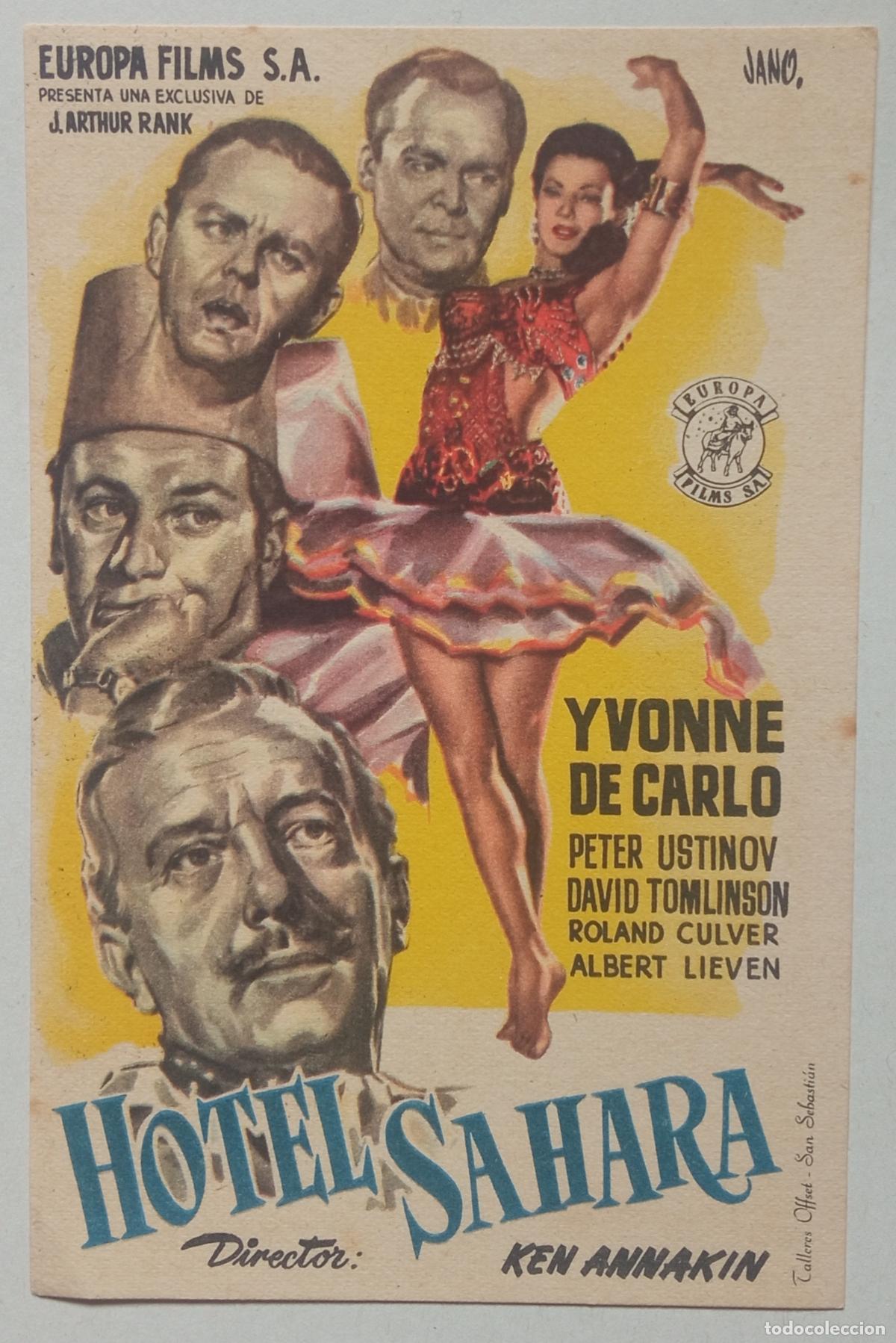 Cine: PROGRAMA DE CINE. YVONNE DE CARLO. PETER USTINOV. HOTEL SAHARA. PORTADA DE JANO.