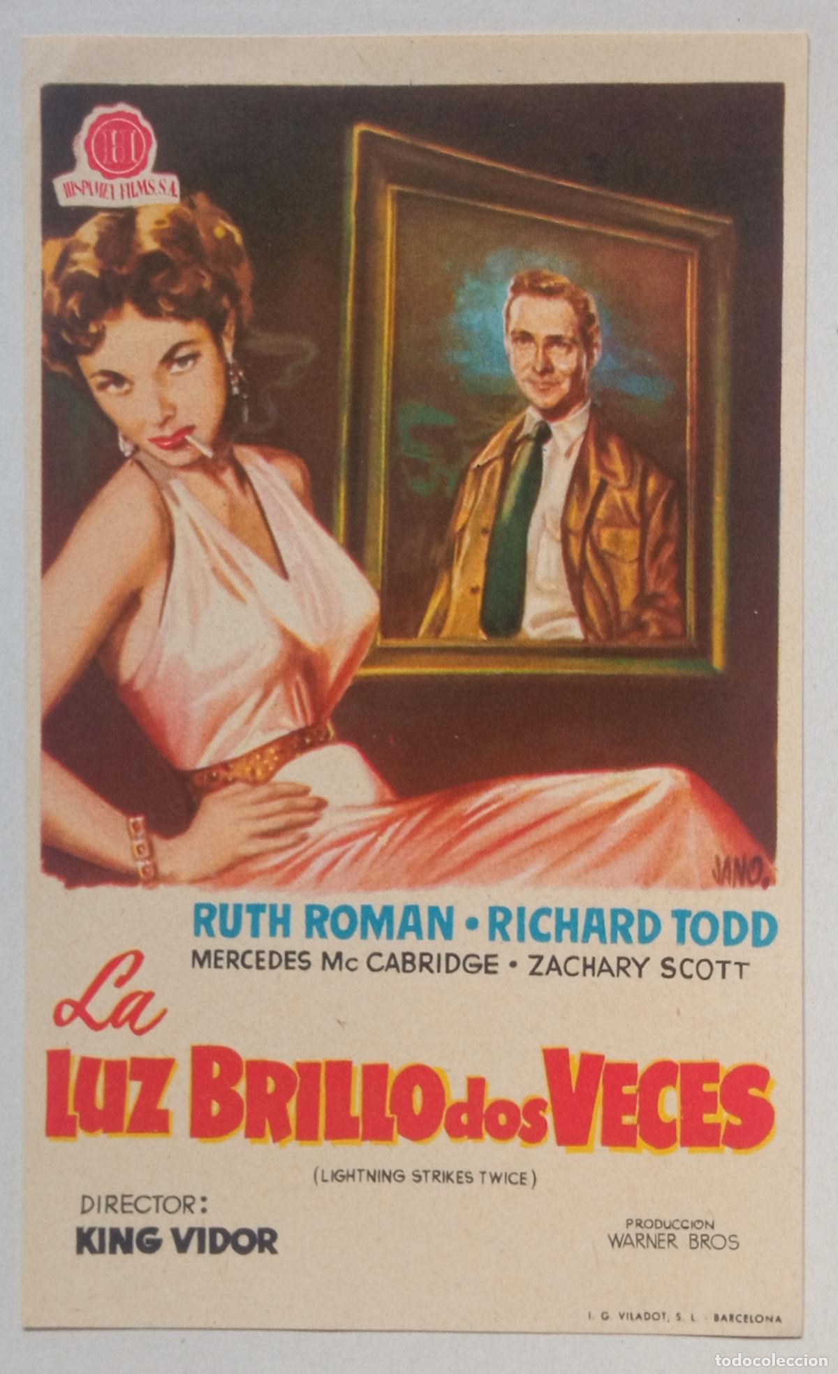 Cine: PROGRAMA DE CINE. RUTH ROMAN. RICHARD TODD. LA LUZ BRILL&Oacute; DOS VECES. PORTADA DE JANO.