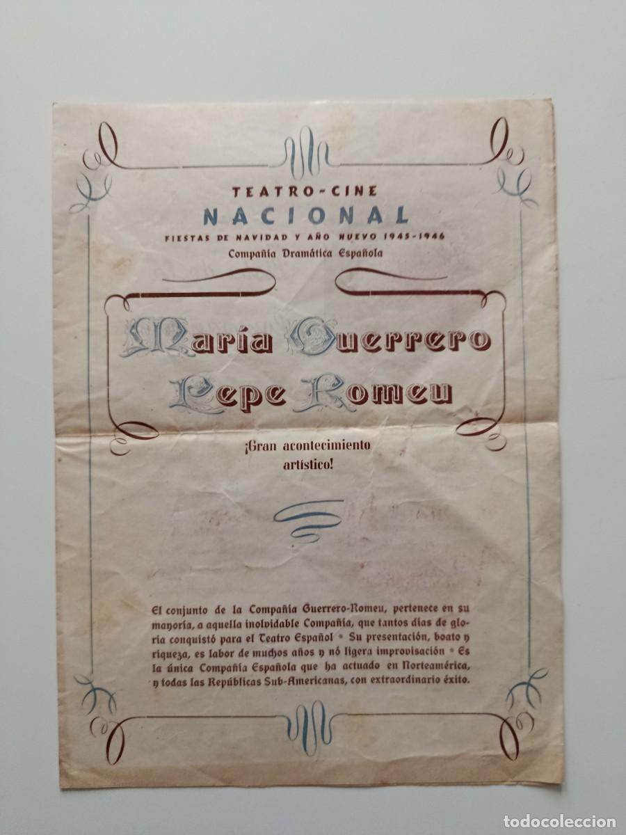 Cine: TEATRO CINE NACIONAL COMPA&Ntilde;&Iacute;A MAR&Iacute;A GUERRERO PEPE ROMEU. 1945