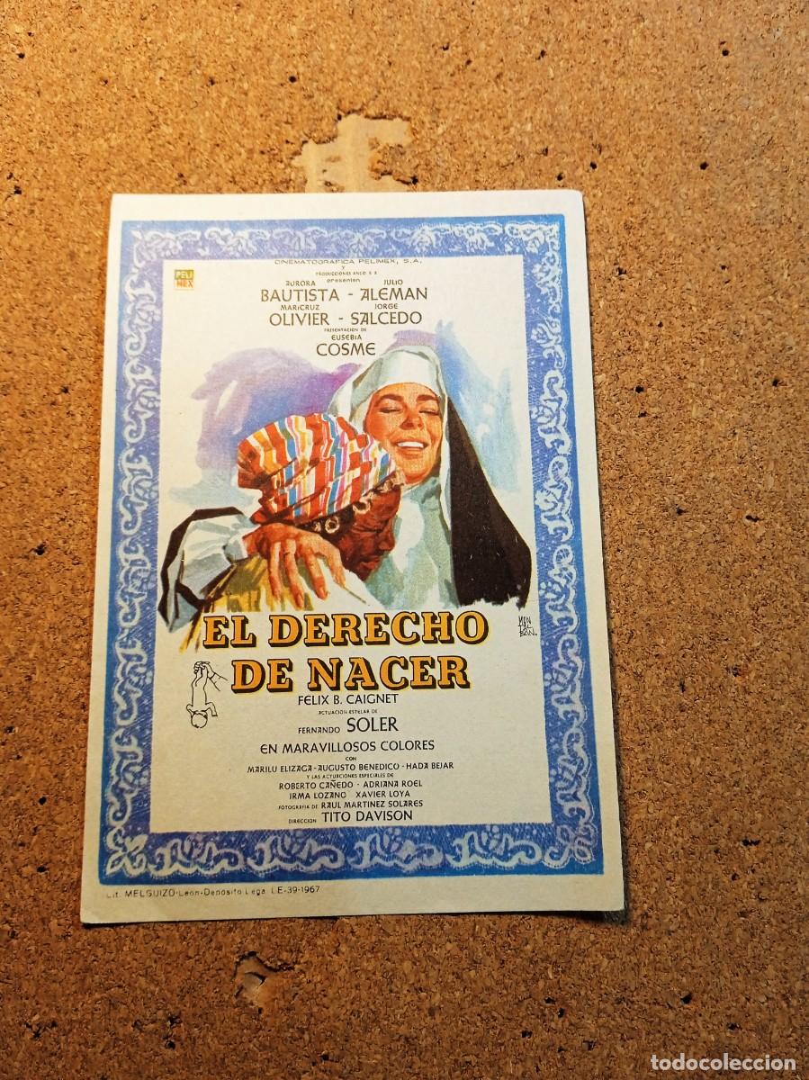 Folhetos de m&atilde;o de filmes antigos de cinema: FOLLETO DE MANO SIN PUBLCIDAD EL DERECHO DE NACER
