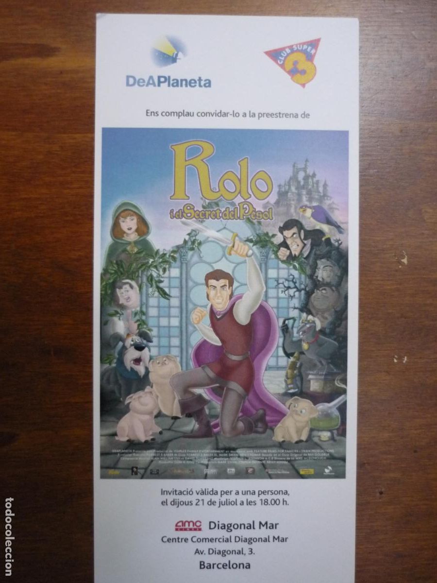 Cine: rolo i el secret del pesol - folleto mano original invitacion preestreno - Hans Christian Andersen