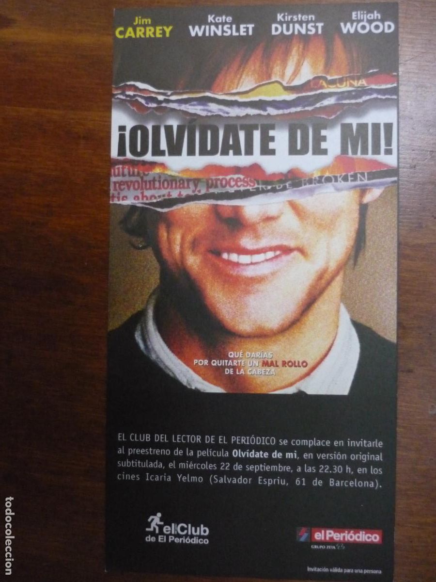 Cine: olvidate de mi - folleto mano original invitacion preestreno - kate winslet jim carrey kirsten dunst