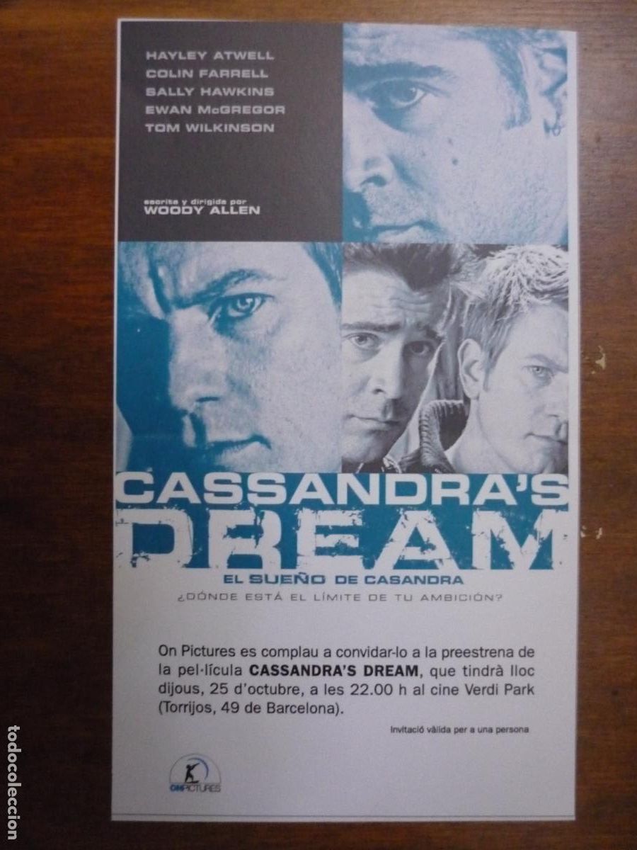 Cine: cassandra's dreams - folleto mano original invitacion preestreno - woody allen