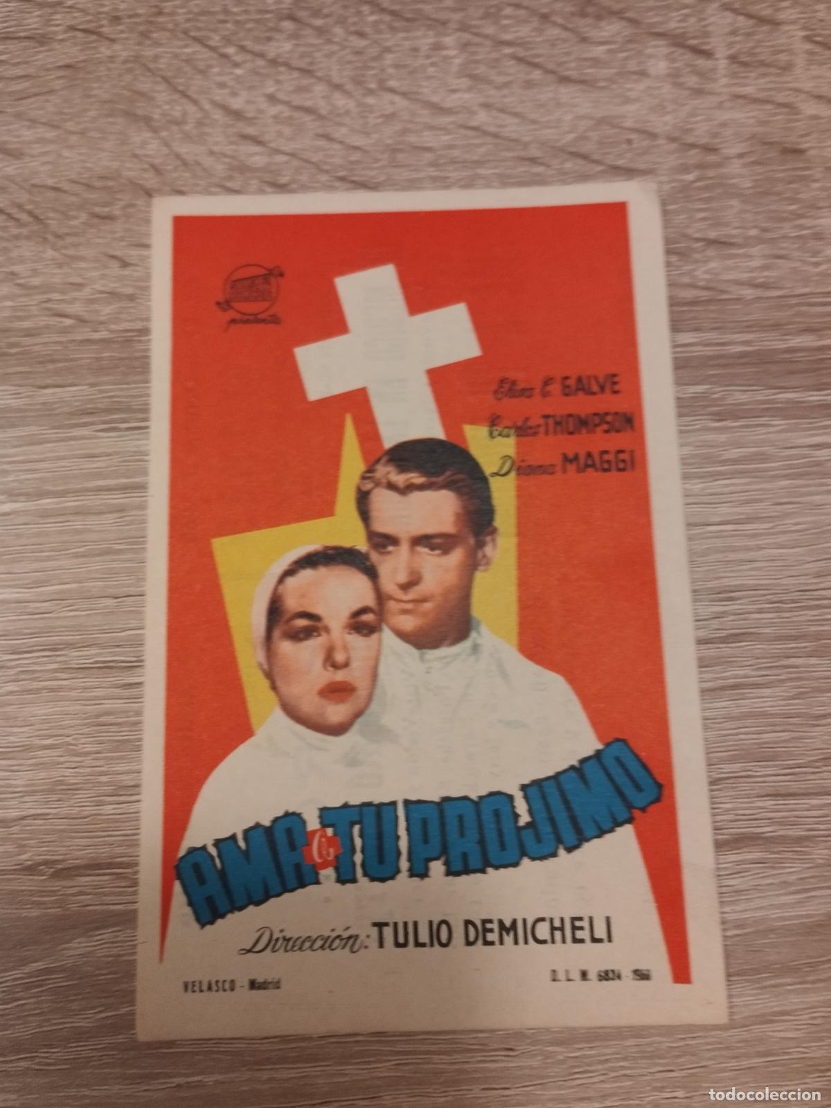 Foglietti di film di film antichi di cinema: SEV. PROGRAMA DE CINE. AMA A TU PROJIMO. CINE MARIN. TERUEL