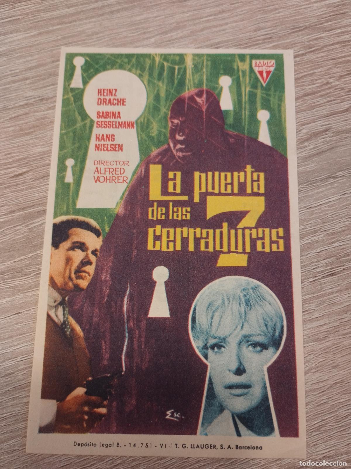 Folhetos de m&atilde;o de filmes antigos de cinema: SEV. PROGRAMA DE CINE. LA PUERTA DE LAS 7 CERRADURAS. CINE MARIN. TERUEL.
