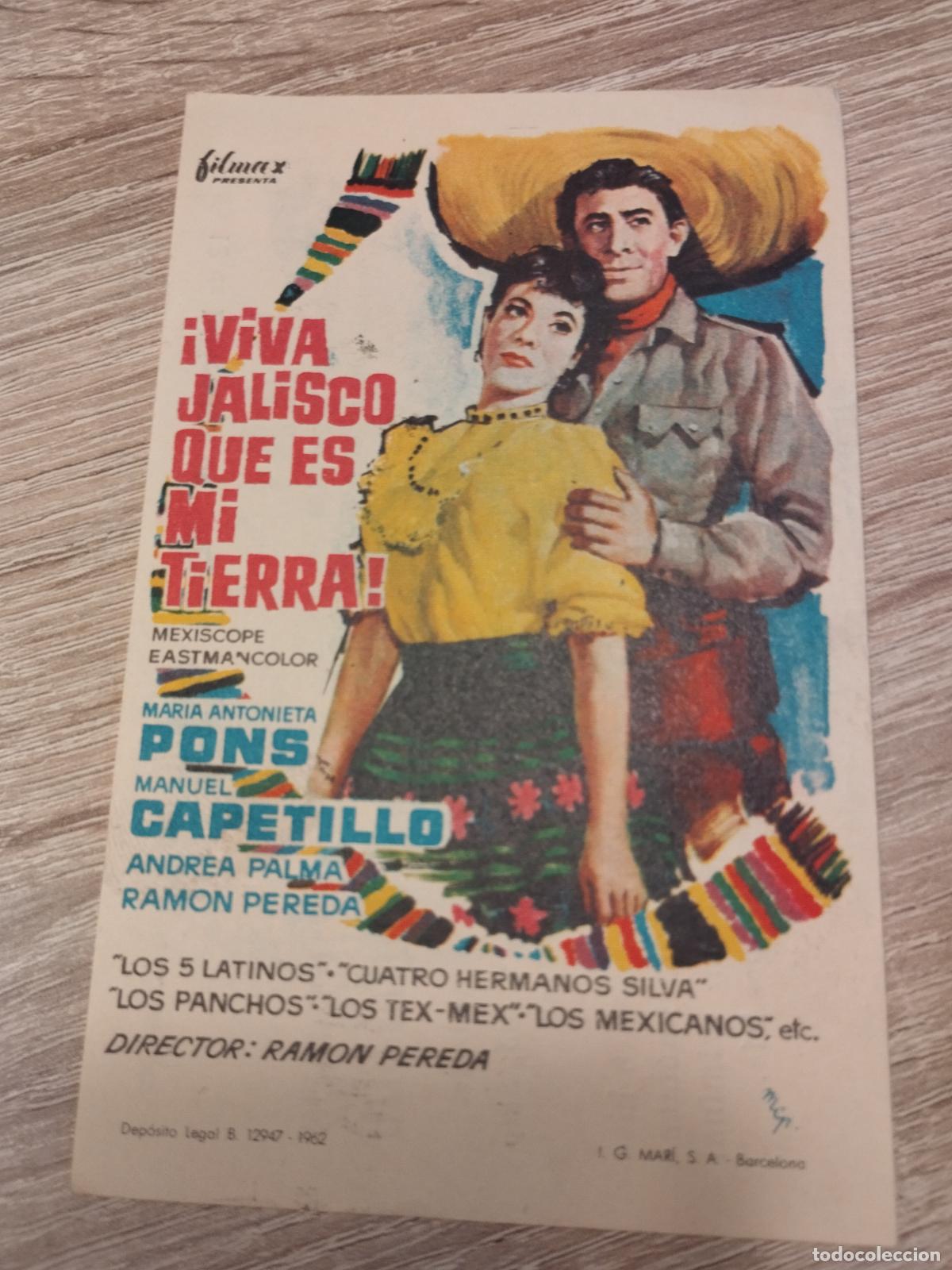 Foglietti di film di film antichi di cinema: SEV. PROGRAMA DE CINE. VIVA JALISCO QUE ES MI TIERRA. CINE MARIN. TERUEL.