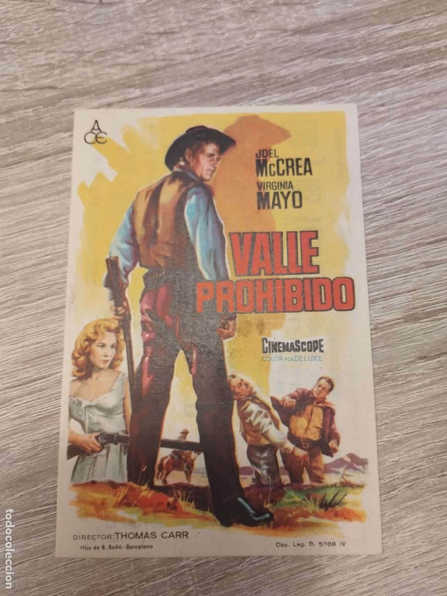 Flyers Publicitaires de Films Anciens: SEV. PROGRAMA DE CINE. VALLE PROHIBIDO. CON VIRGINIA MAYO. CINE MARIN. TERUEL.