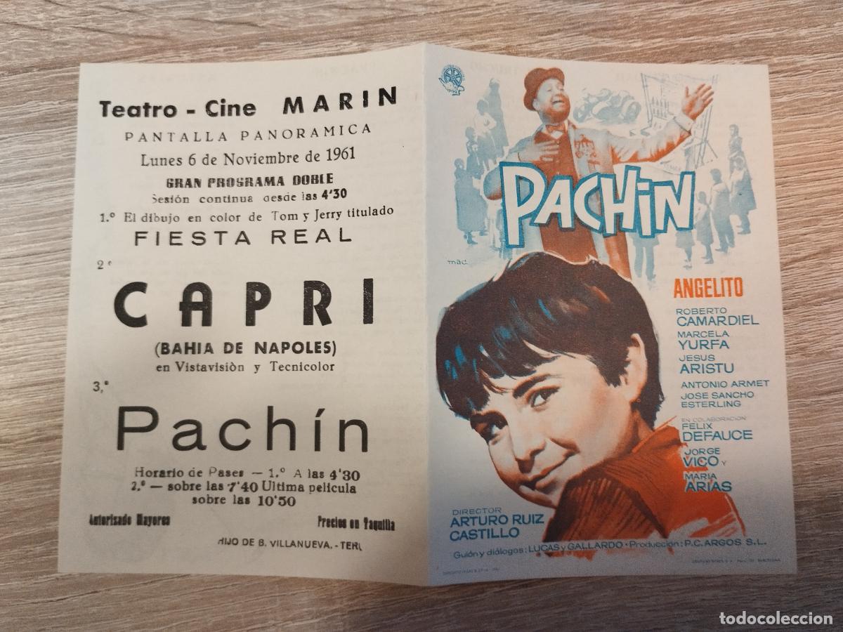 Folhetos de m&atilde;o de filmes antigos de cinema: SEV. PROGRAMA DE CINE DOBLE. PACHIN. CON ANGELITO. CINE MARIN. TERUEL.