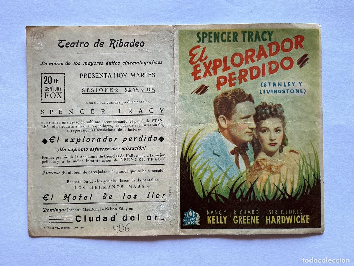 Folhetos de m&atilde;o de filmes antigos de cinema: PROGRAMA DOBLE FOX EL EXPLORADOR PERDIDO SPENCER TRACY CINE TEATRO RIBADEO LUGO