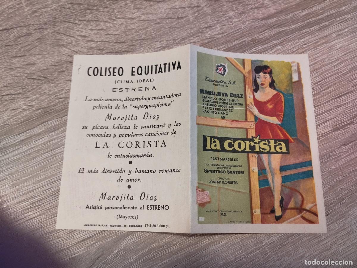 Folhetos de m&atilde;o de filmes antigos de cinema: SEV. PROGRAMA DE CINE DOBLE. LA CORISTA. CON MARUJITA DIAZ. CINE COLISEO. ZARAGOZA.