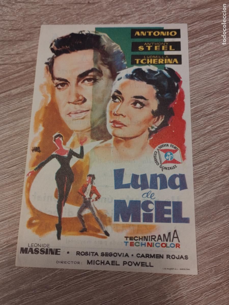 Foglietti di film di film antichi di cinema: SEV. PROGRAMA DE CINE. LUNA DE MIEL. CINE GOYA. ZARAGOZA.