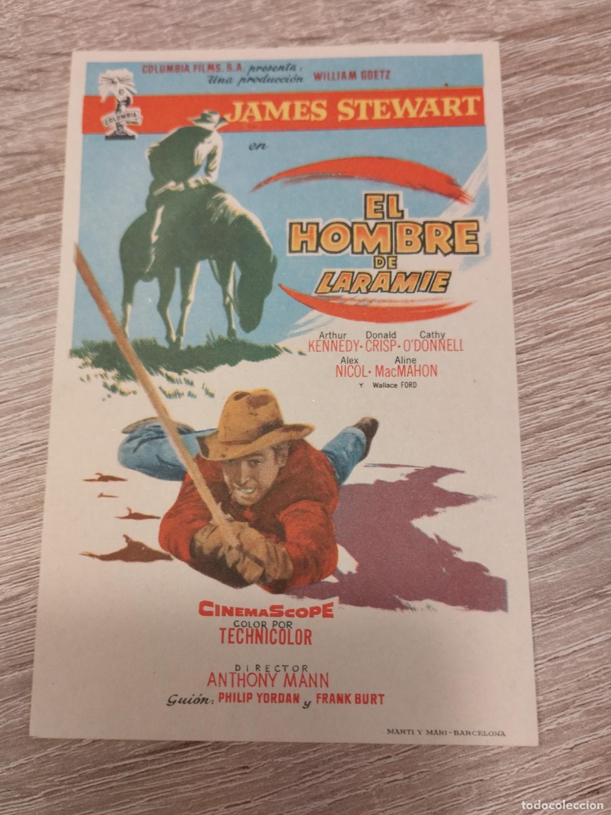Folhetos de m&atilde;o de filmes antigos de cinema: SEV. PROGRAMA DE CINE. EL HOMBRE DE LARAMIE. CON JAMES STEWART. SIN IMPRIMIR EL REVERSO.