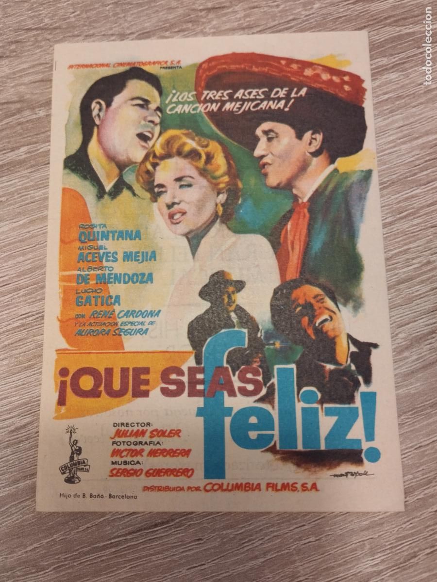 Foglietti di film di film antichi di cinema: SEV. PROGRAMA DE CINE. &iexcl; QUE SEAS FELIZ !. TEATRO FLETA. ZARAGOZA.