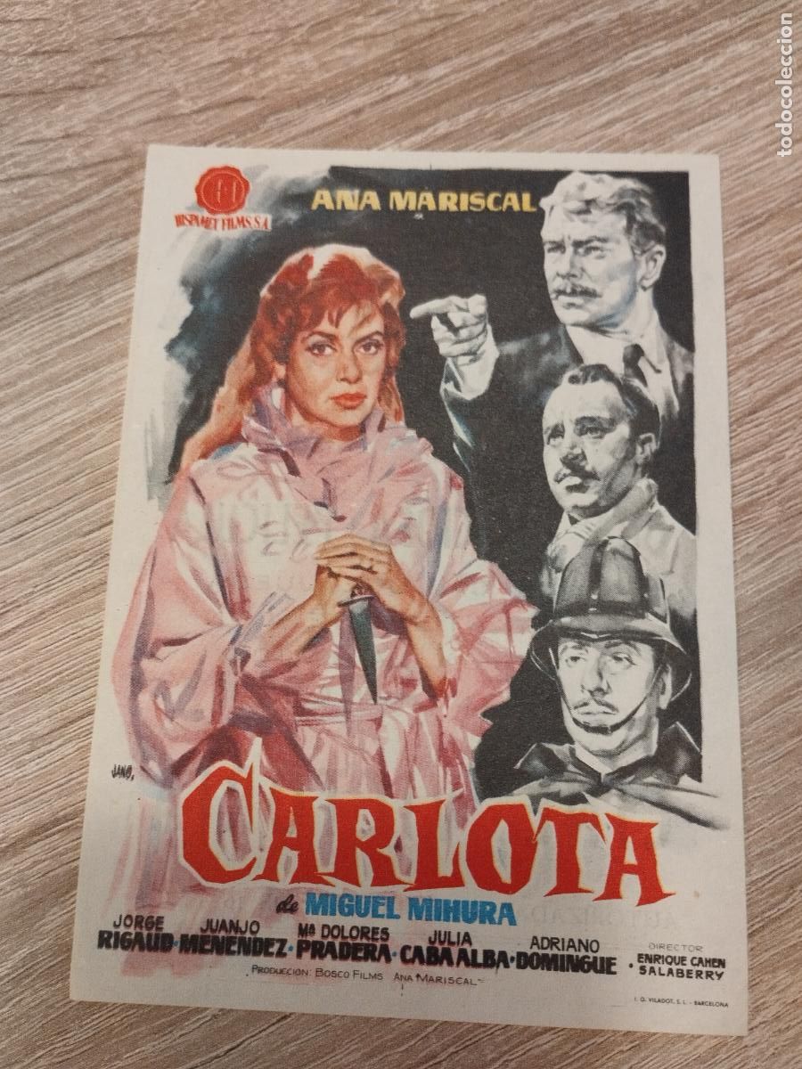 Flyers Publicitaires de Films Anciens: SEV. PROGRAMA DE CINE. CARLOTA. CON ANA MARISCAL. CINE VICTORIA. ZARAGOZA.