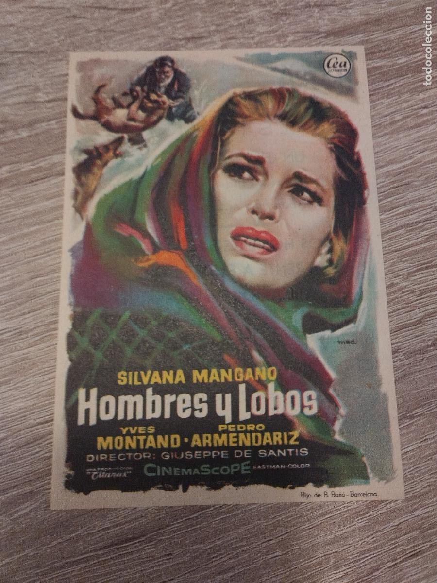 Cine: SEV. PROGRAMA DE CINE. HOMBRES Y LOBOS. SILVANA MANGANO E YVES MONTAND TEATRO ARGENSOLA. ZARAGOZA.