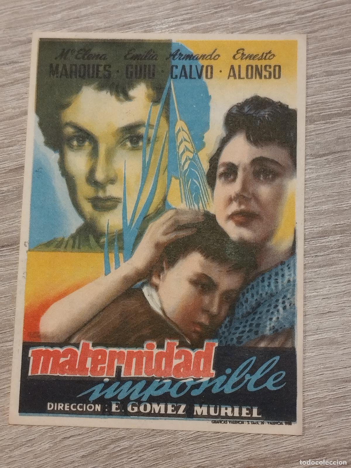 Flyers Publicitaires de Films Anciens: SEV. PROGRAMA DE CINE. MATERNIDAD IMPOSIBLE. CINE MARIN. TERUEL.