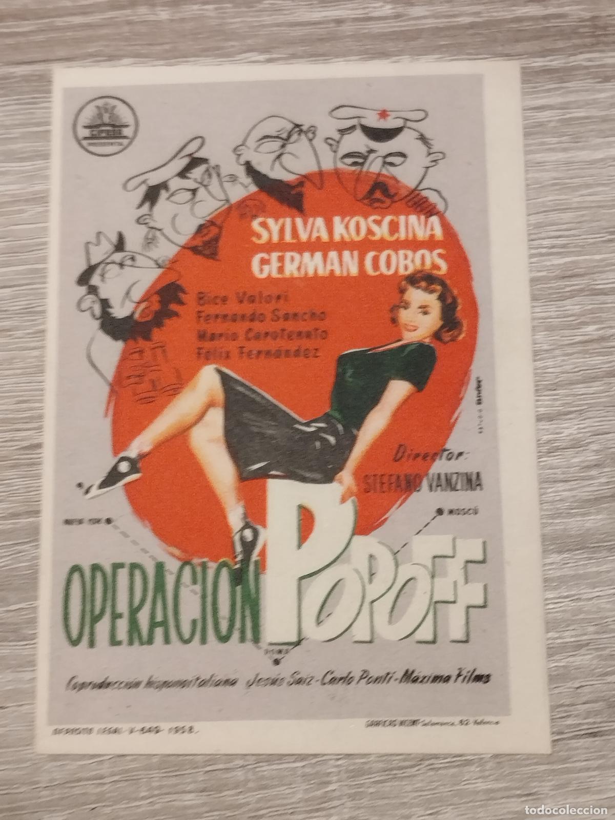 Folhetos de m&atilde;o de filmes antigos de cinema: SEV. PROGRAMA DE CINE. OPERACION POPOFF. CINE MARIN. TERUEL.